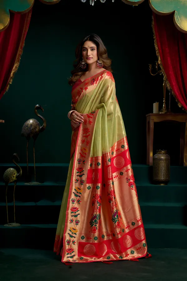 Multi_Tissue_Paithani_Mina_Lotus_Zari_Saree_For_Women