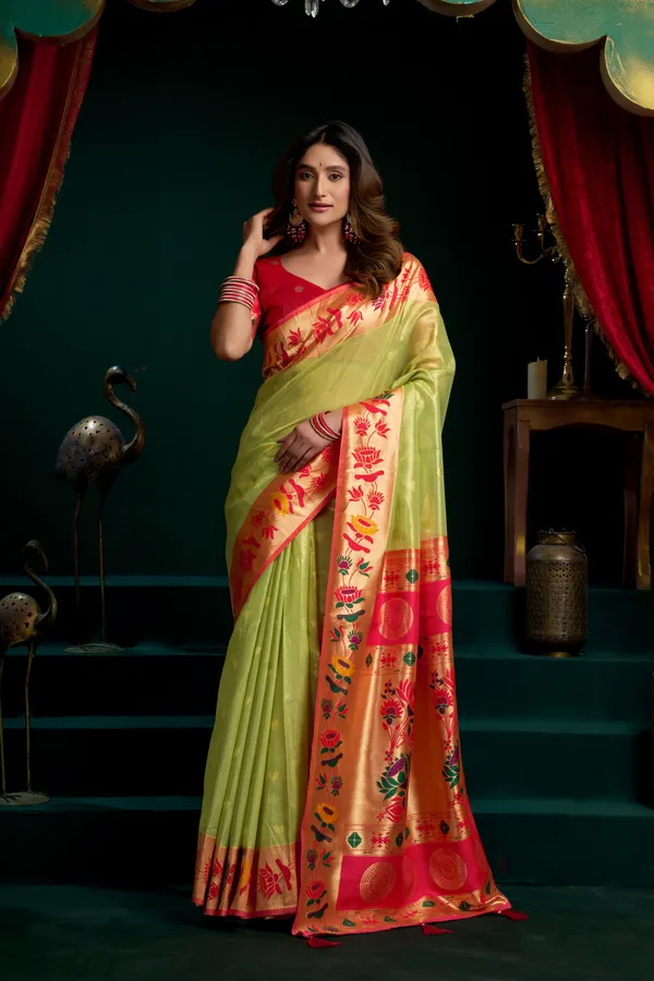 Multi_Tissue_Paithani_Mina_Lotus_Zari_Saree_For_Women