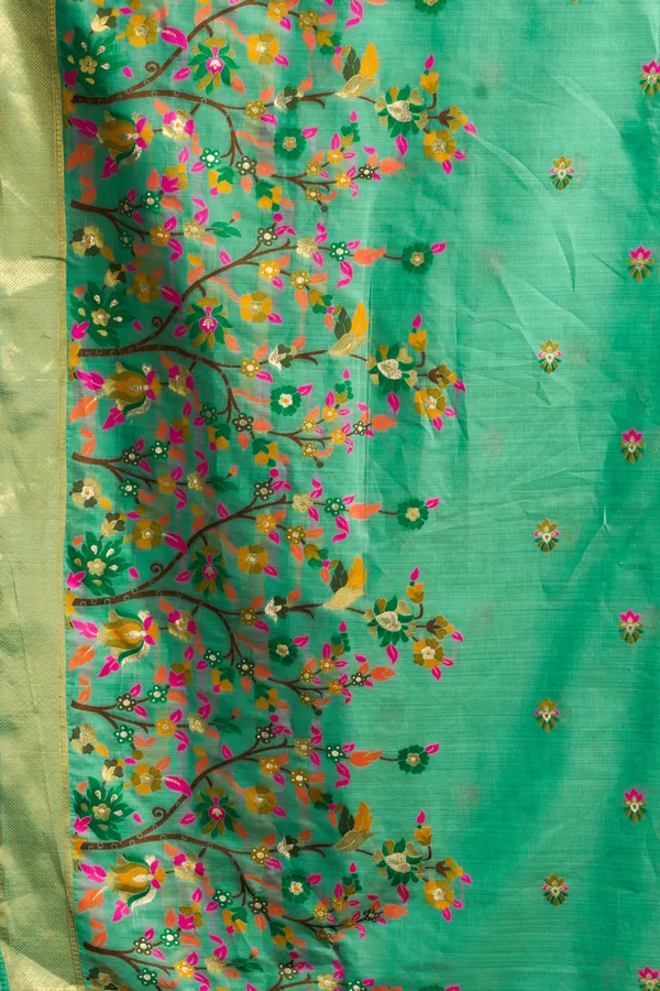 Green_Munga_Cotton_Meena_Work_Zari_Border_Saree_For_Women