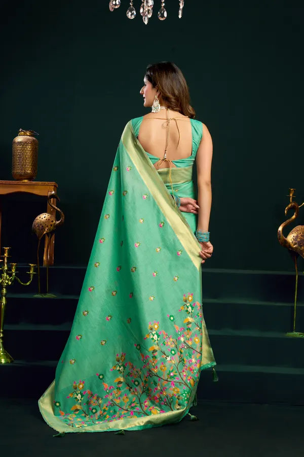Green_Munga_Cotton_Meena_Work_Zari_Border_Saree_For_Women