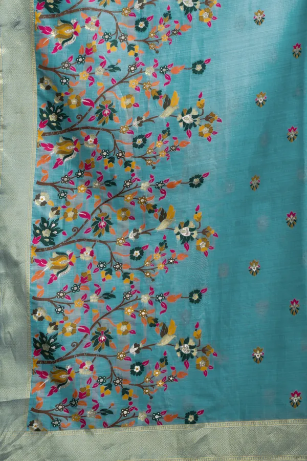 Teal_Munga_Cotton_Mina_Work_Zari_Border_Saree_For_Women