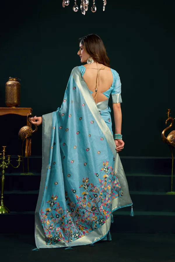 Teal_Munga_Cotton_Mina_Work_Zari_Border_Saree_For_Women