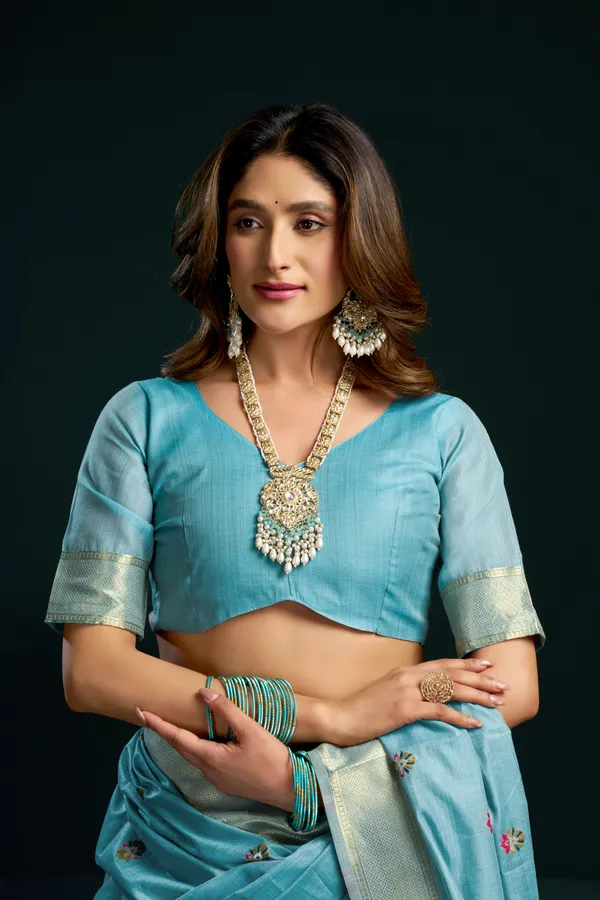 Teal_Munga_Cotton_Mina_Work_Zari_Border_Saree_For_Women
