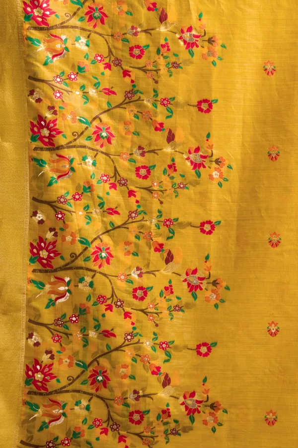 Yellow_Munga_Cotton_Mina_Work_Zari_Border_Saree_For_Women