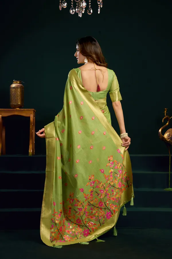 Green_Munga_Cotton_Mina_Work_Zari_Border_Saree_For_Women