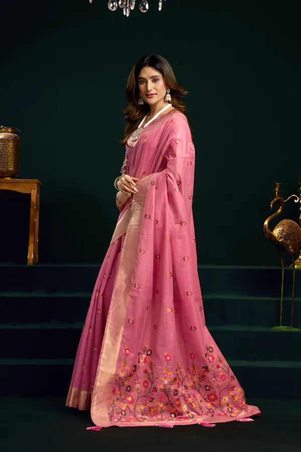 Pink_Munga_Cotton_Mina_Work_Zari_Border_Saree_For_Women