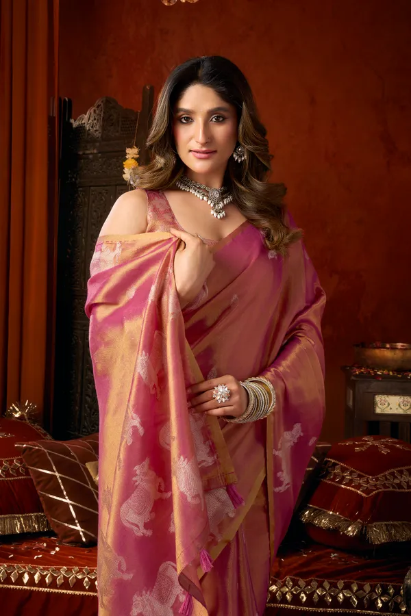 Gold_Heavy_Tissue_Cow_Butta_Tassel_Saree_For_Women