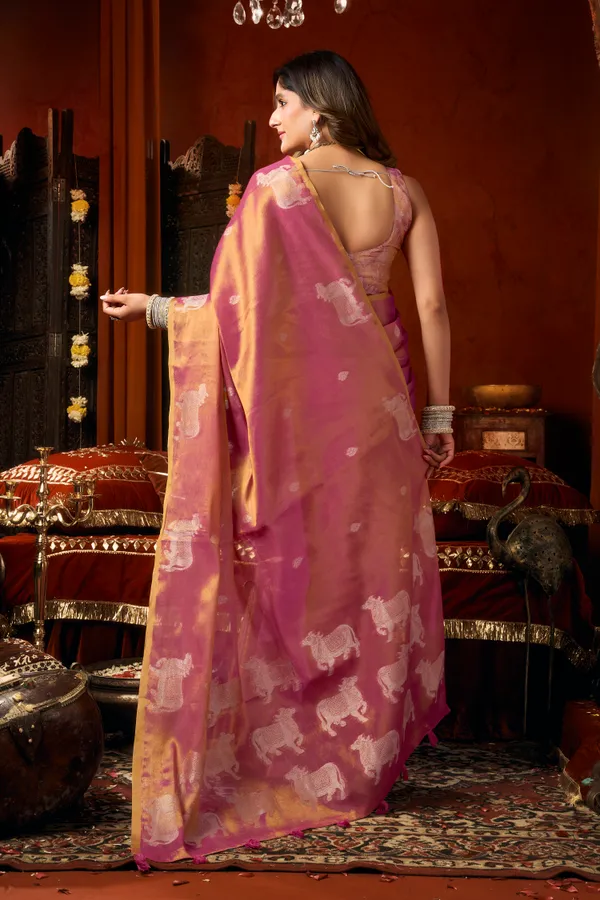 Gold_Heavy_Tissue_Cow_Butta_Tassel_Saree_For_Women