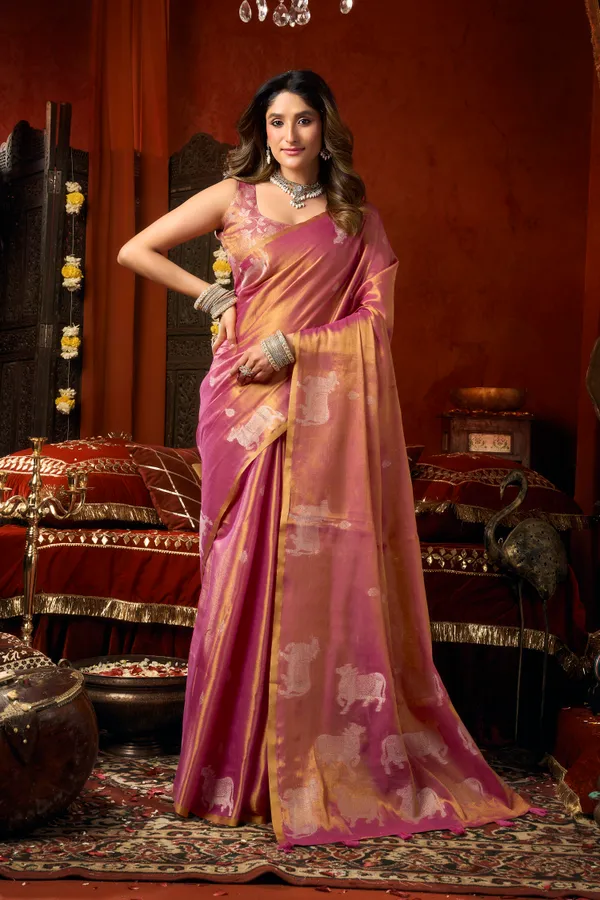 Gold_Heavy_Tissue_Cow_Butta_Tassel_Saree_For_Women