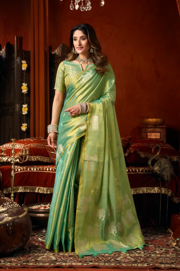Green_Heavy_Tissue_Allover_Butta_Fancy_Tassel_Saree_For_Women
