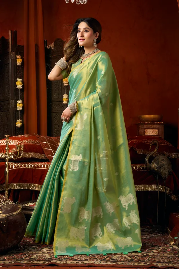 Green_Heavy_Tissue_Allover_Butta_Fancy_Tassel_Saree_For_Women