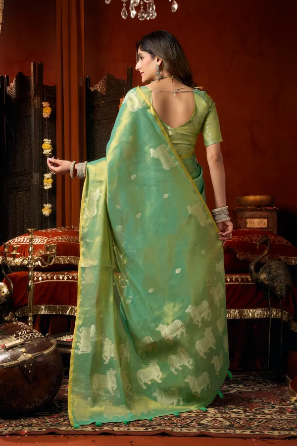 Green_Heavy_Tissue_Allover_Butta_Fancy_Tassel_Saree_For_Women