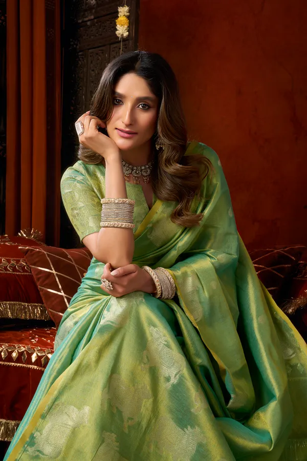 Green_Heavy_Tissue_Allover_Butta_Fancy_Tassel_Saree_For_Women