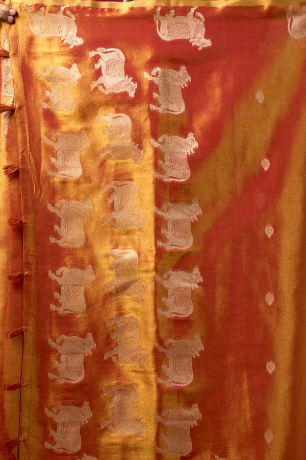 Orange_Heavy_Tissue_Allover_Cow_Butta_Saree_For_Women