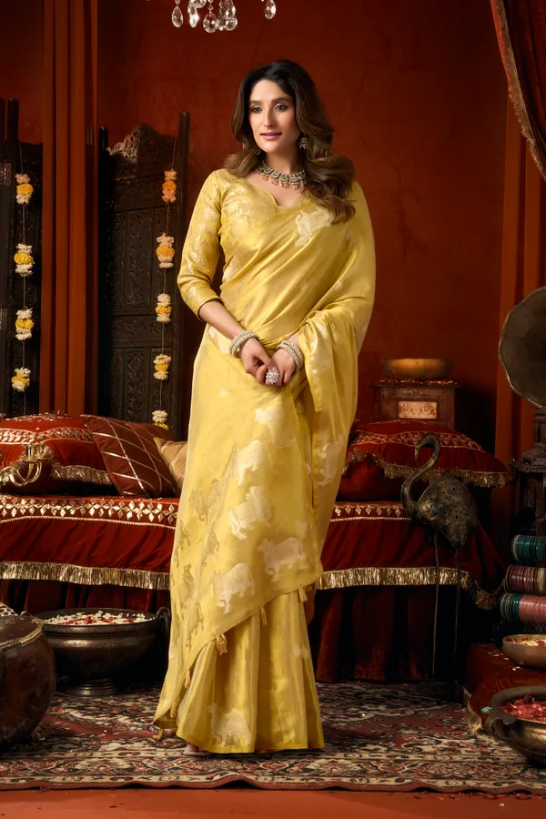 Yellow_Heavy_Tissue_Allover_Butta_Fancy_Tassel_Saree_For_Women