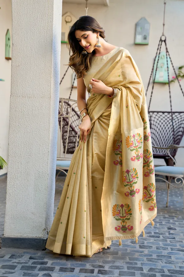 Gold_Cotton_Jacquard_Paithani_Pallu_Zari_Border_Saree_For_Women
