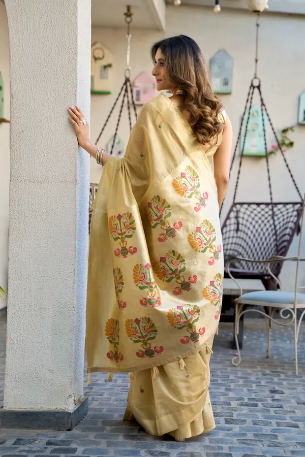 Gold_Cotton_Jacquard_Paithani_Pallu_Zari_Border_Saree_For_Women
