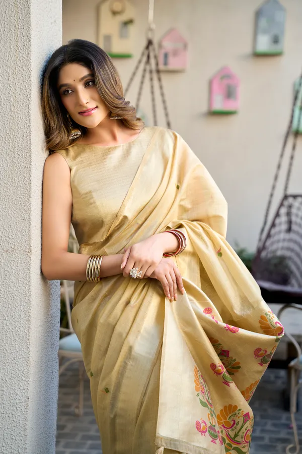 Gold_Cotton_Jacquard_Paithani_Pallu_Zari_Border_Saree_For_Women