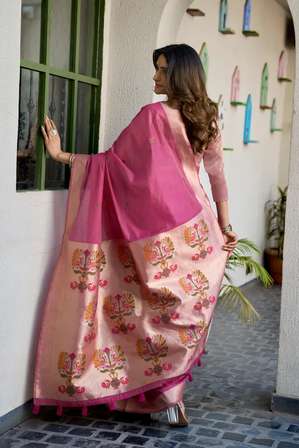 Pink_Cotton_Jacquard_Paithani_Pallu_Zari_Tassel_Saree_For_Women