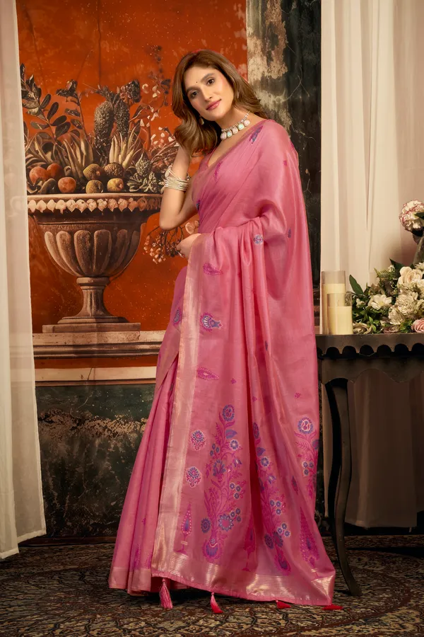 Pink_Pure_Cotton_Zari_Border_Tassel_Saree_For_Women