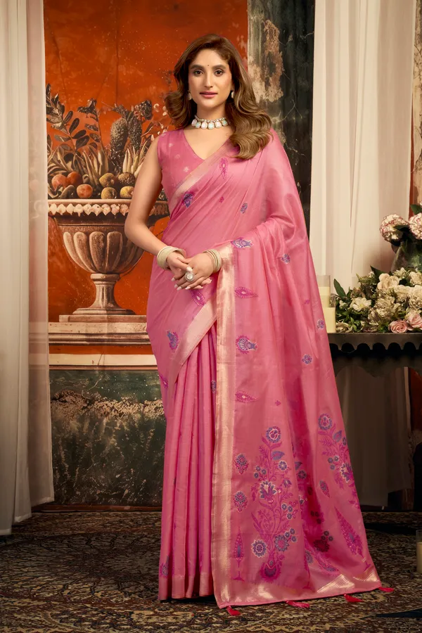 Pink_Pure_Cotton_Zari_Border_Tassel_Saree_For_Women
