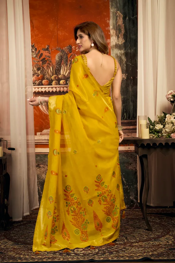 Yellow_Pure_Cotton_Zari_Border_Tassel_Saree_For_Women