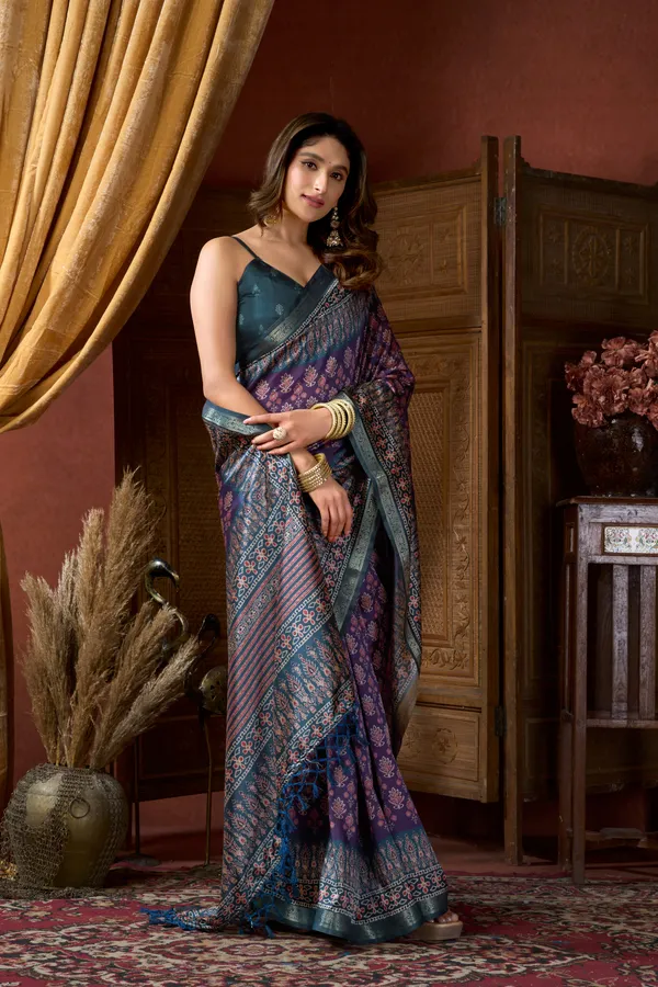 Multi_Digital_Cluster_Print_Jacquard_Border_Jhallar_Saree_For_Women