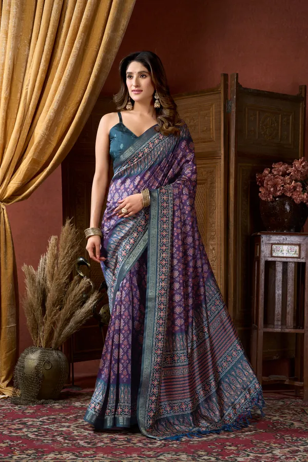 Multi_Digital_Cluster_Print_Jacquard_Border_Jhallar_Saree_For_Women