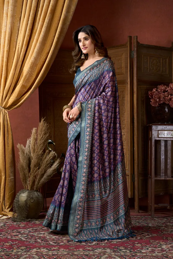 Multi_Digital_Cluster_Print_Jacquard_Border_Jhallar_Saree_For_Women