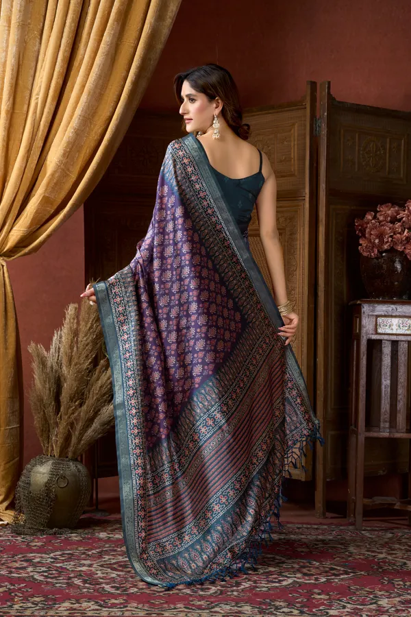 Multi_Digital_Cluster_Print_Jacquard_Border_Jhallar_Saree_For_Women