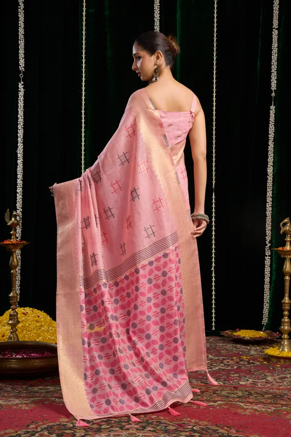 Pink_Spun_Cotton_Zari_Border_Zhallar_Saree_For_Women