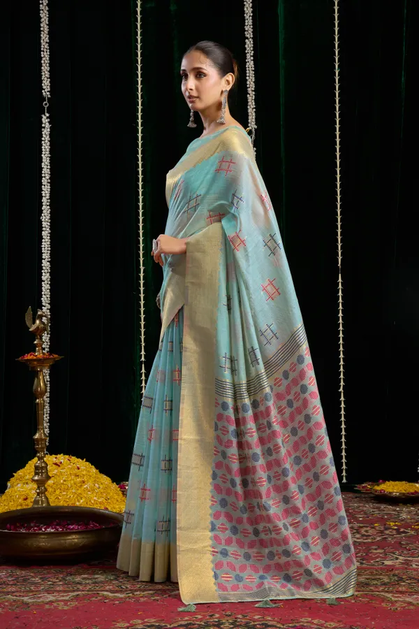Multi_Spun_Cotton_Zari_Border_Zhallar_Saree_For_Women