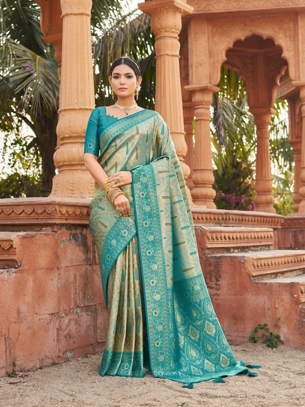 Teal_Soft_Banarasi_Silk_Zhallar_Saree_For_Women