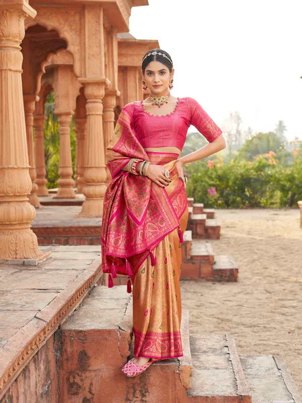 Pink_Soft_Banarasi_Silk_Zhallar_Saree_For_Women