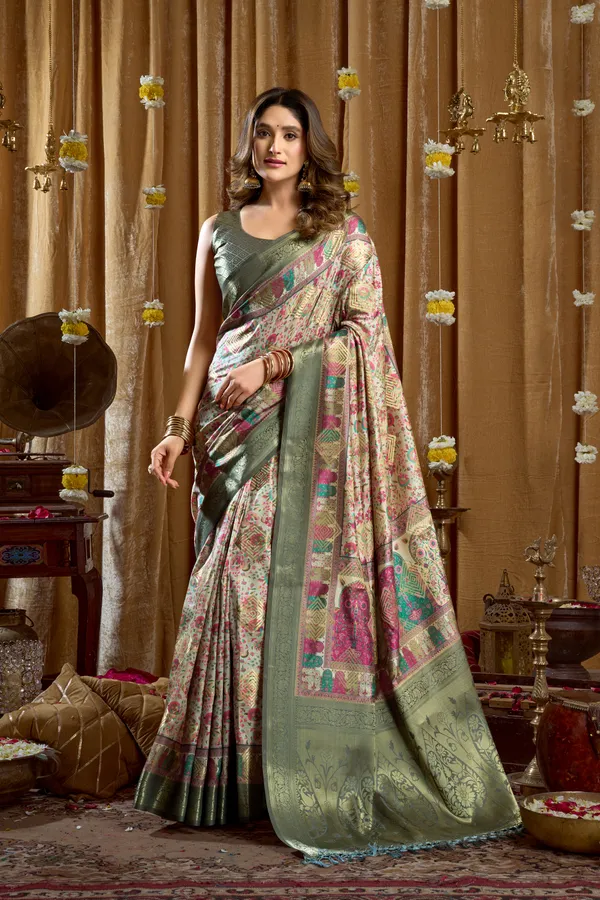 Multi_Digital_Cluster_Print_Banarasi_Border_Tassel_Saree_For_Women