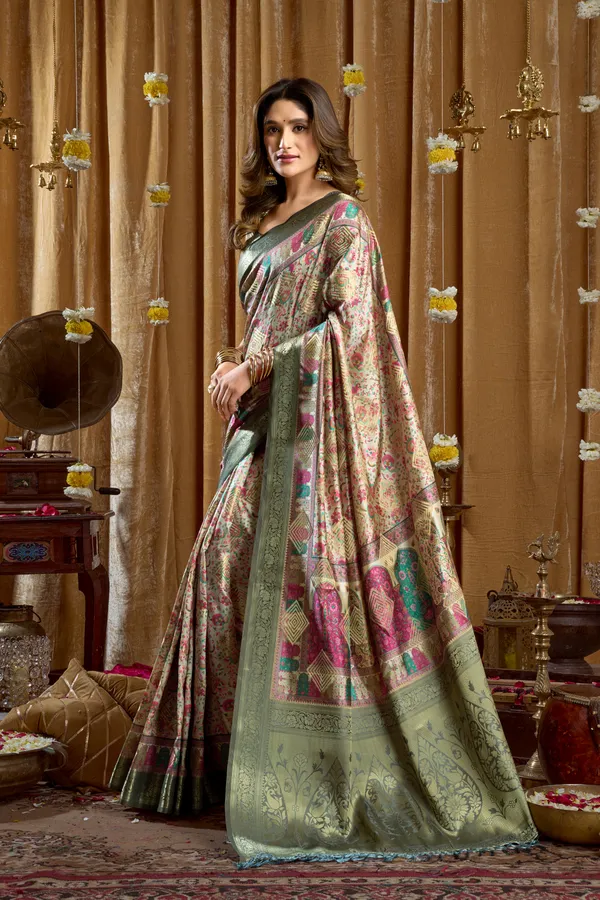 Multi_Digital_Cluster_Print_Banarasi_Border_Tassel_Saree_For_Women