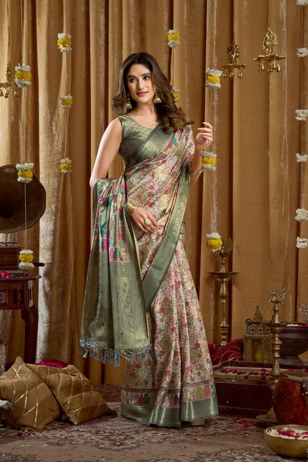 Multi_Digital_Cluster_Print_Banarasi_Border_Tassel_Saree_For_Women