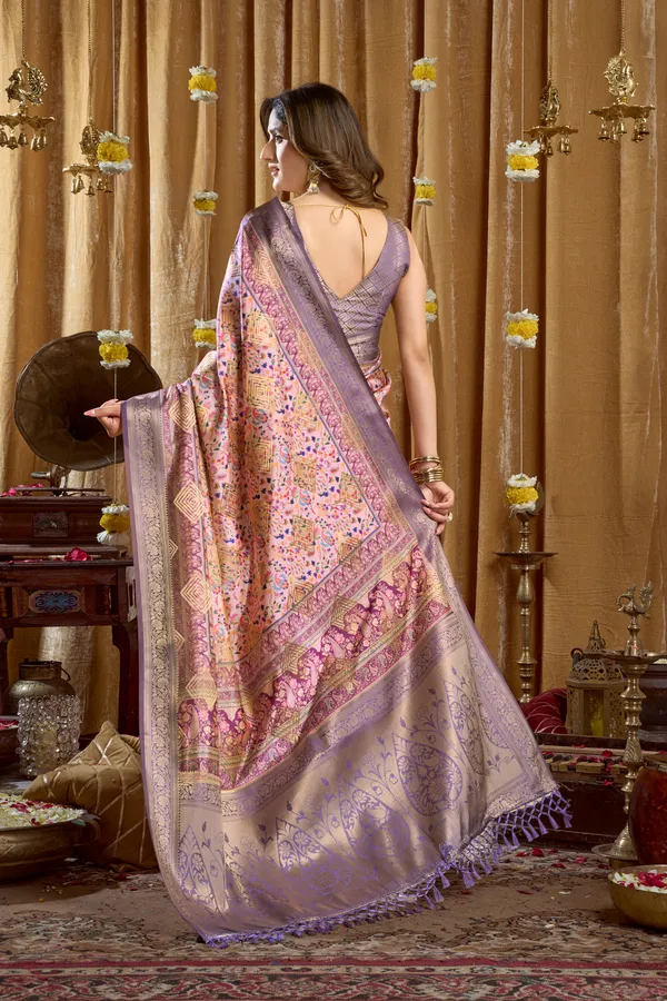 Multicolor_Digital_Cluster_Print_Saree_With_Banarasi_Border_And_Tassels_For_Women
