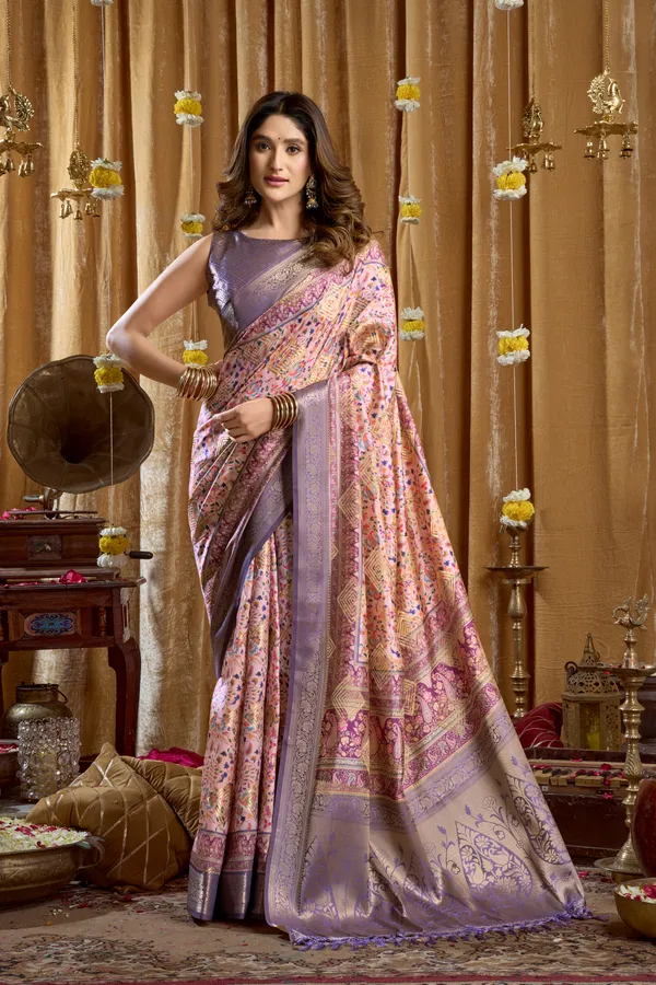 Multicolor_Digital_Cluster_Print_Saree_With_Banarasi_Border_And_Tassels_For_Women