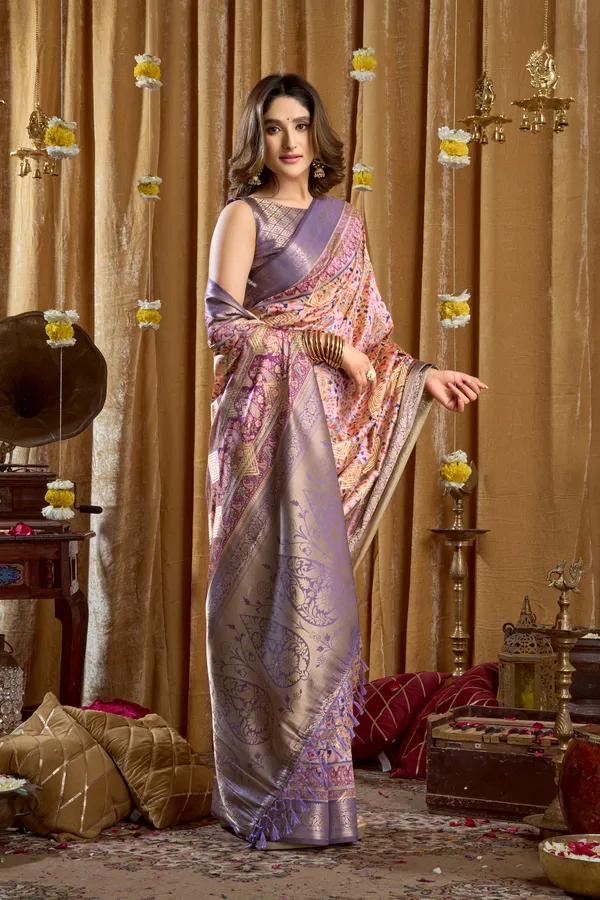 Multicolor_Digital_Cluster_Print_Saree_With_Banarasi_Border_And_Tassels_For_Women