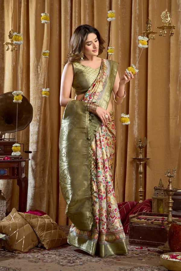 Multi_Digital_Cluster_Print_Banarasi_Border_Tassel_Saree_For_Women