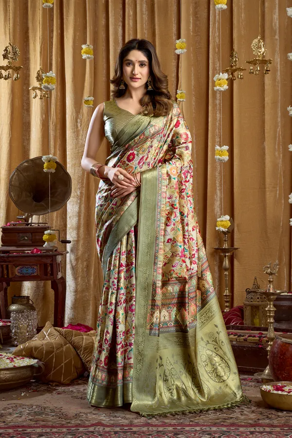 Multi_Digital_Cluster_Print_Banarasi_Border_Tassel_Saree_For_Women