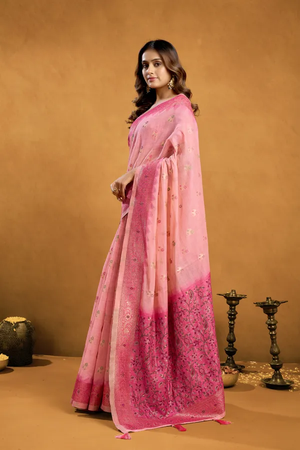 Pink_Spun_Cotton_Zari_Jhallar_Rich_Pallu_Saree_For_Women