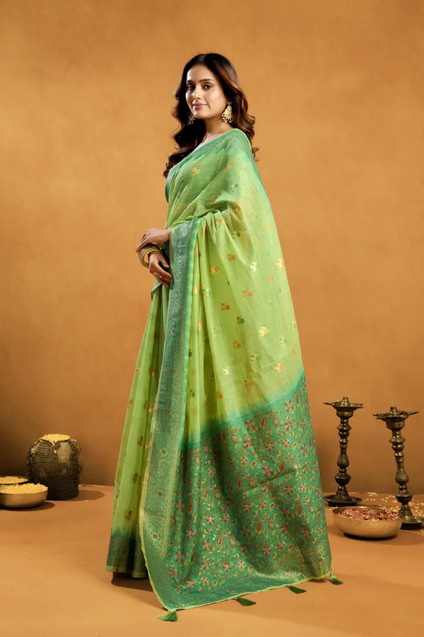 Green_Spun_Cotton_Zari_Jhallar_Rich_Pallu_Saree_For_Women