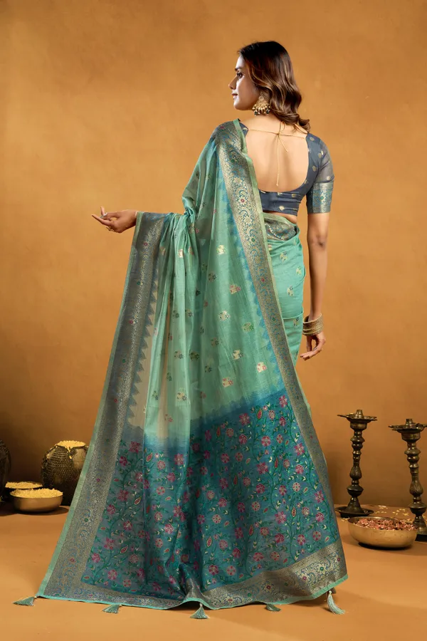 Teal_Spun_Cotton_Zari_Jhallar_Rich_Pallu_Saree_For_Women