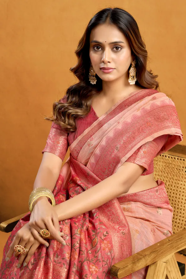 Pink_Spun_Cotton_Zari_Jhallar_Rich_Pallu_Saree_For_Women