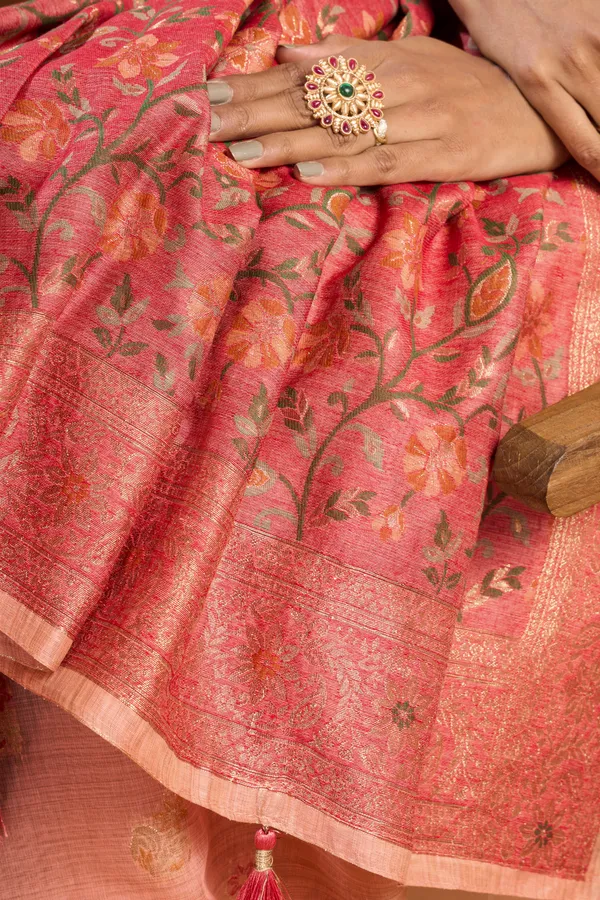 Pink_Spun_Cotton_Zari_Jhallar_Rich_Pallu_Saree_For_Women
