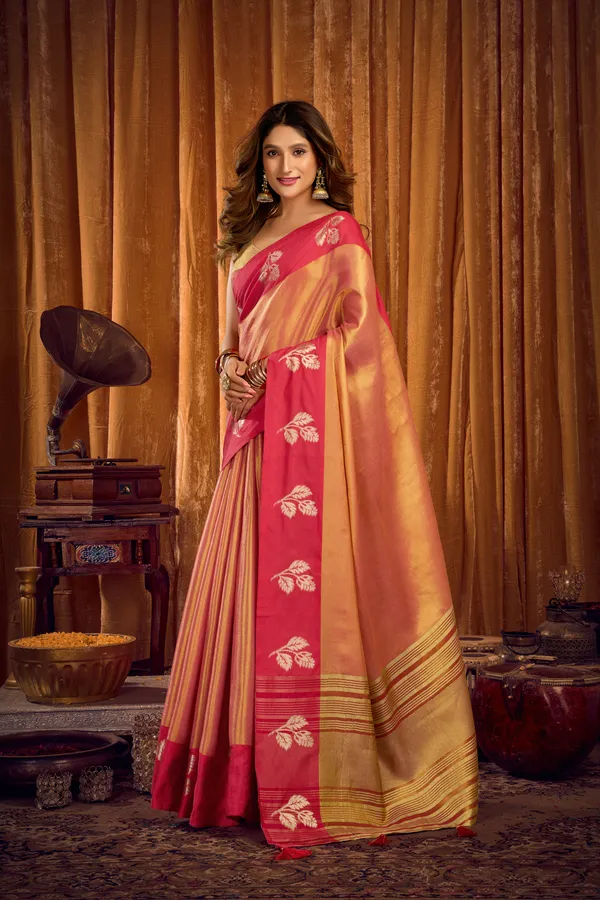 Red_Soft_Tissue_Contrast_Border_Zhallar_Saree_For_Women