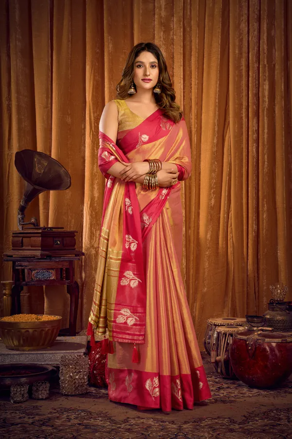 Red_Soft_Tissue_Contrast_Border_Zhallar_Saree_For_Women