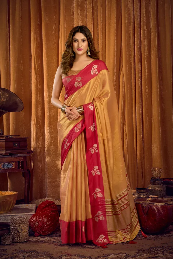 Orange_Soft_Tissue_Contrast_Border_Zhallar_Saree_For_Women